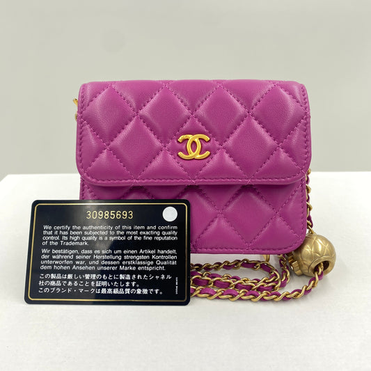 CHANEL シャネル マトラッセ ボールチェーン ショルダーウォレット パープル ゴールド金具