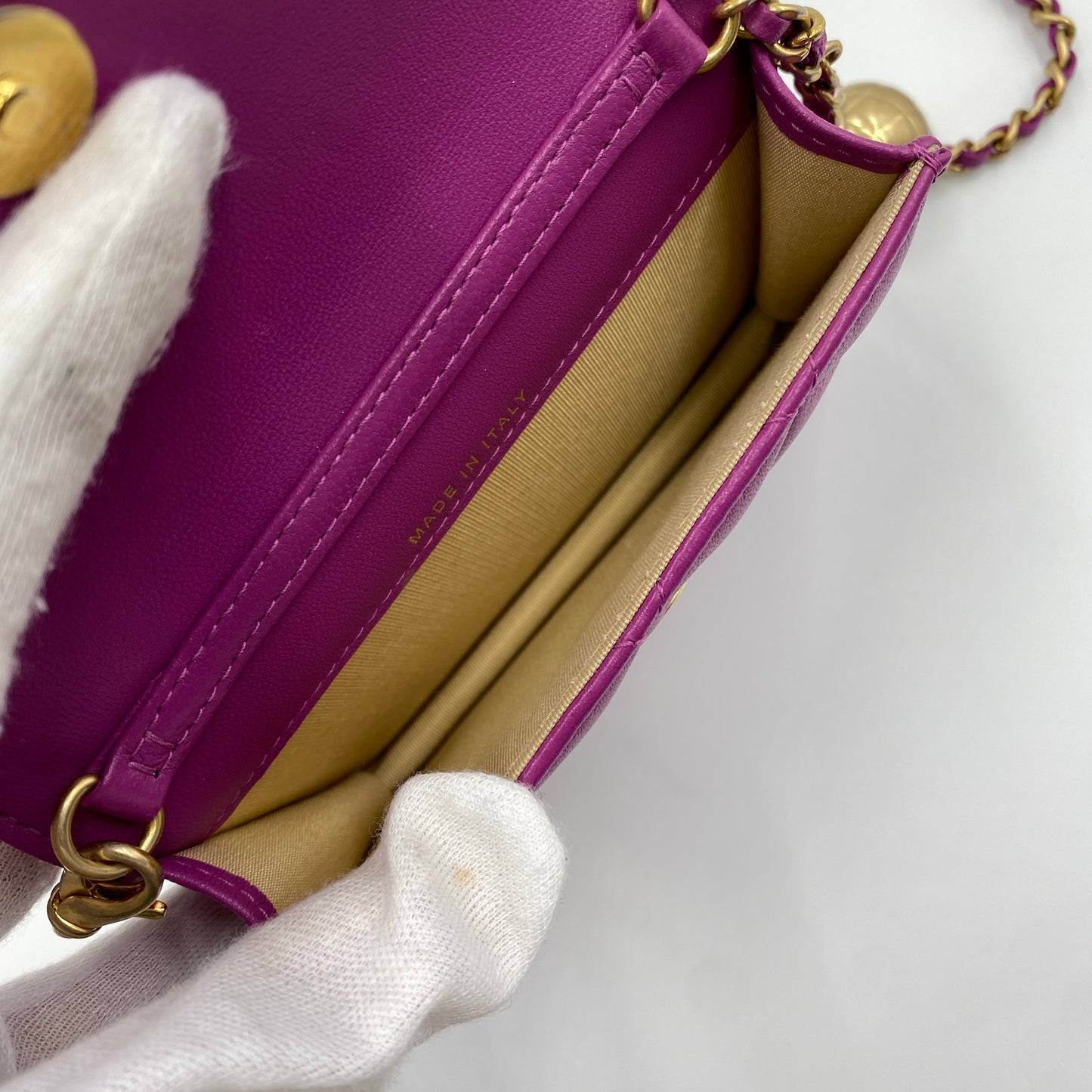 CHANEL シャネル マトラッセ ボールチェーン ショルダーウォレット パープル ゴールド金具