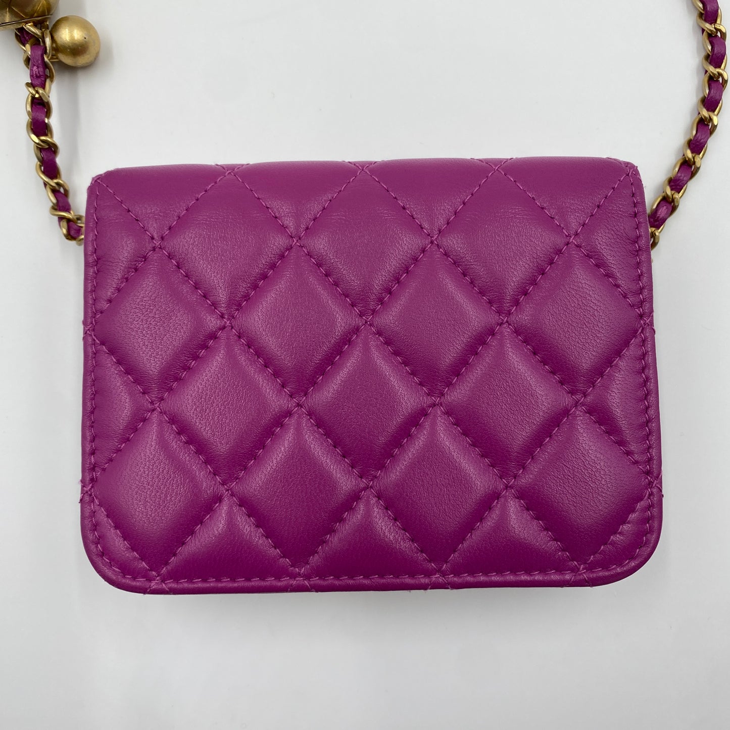 CHANEL シャネル マトラッセ ボールチェーン ショルダーウォレット パープル ゴールド金具
