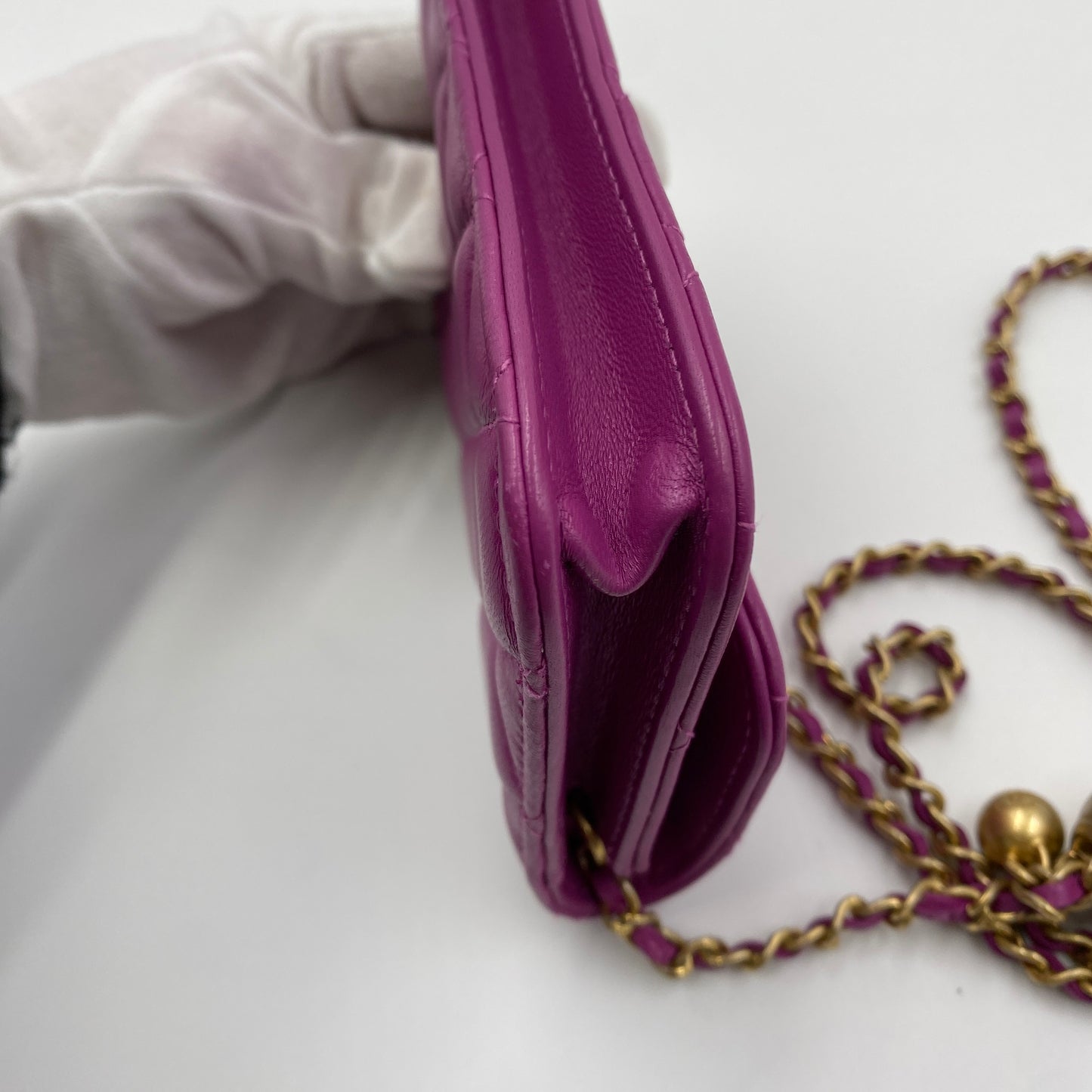CHANEL シャネル マトラッセ ボールチェーン ショルダーウォレット パープル ゴールド金具