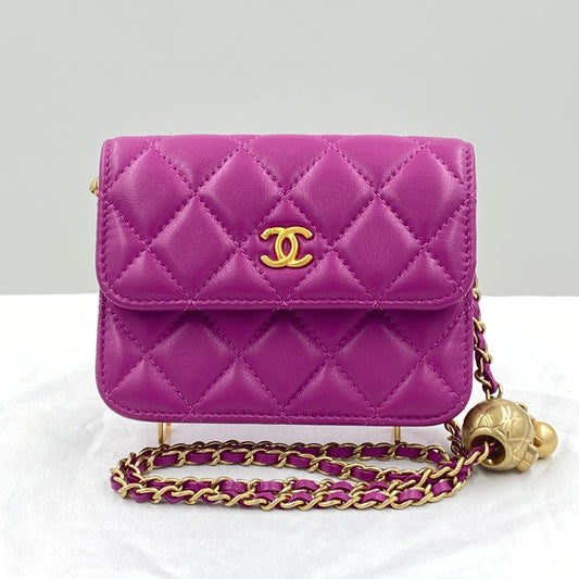 CHANEL シャネル マトラッセ ボールチェーン ショルダーウォレット パープル ゴールド金具