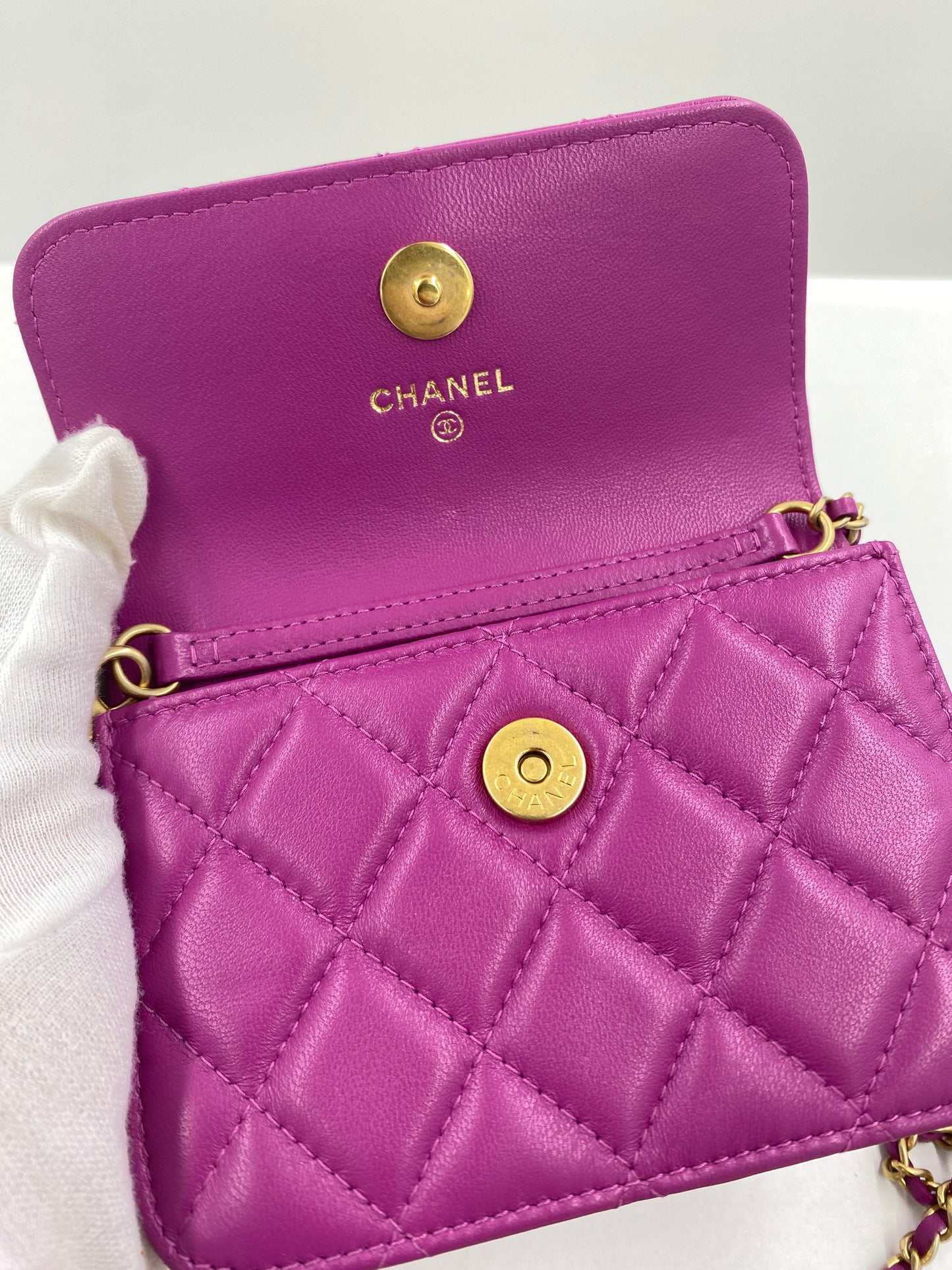 CHANEL シャネル マトラッセ ボールチェーン ショルダーウォレット パープル ゴールド金具